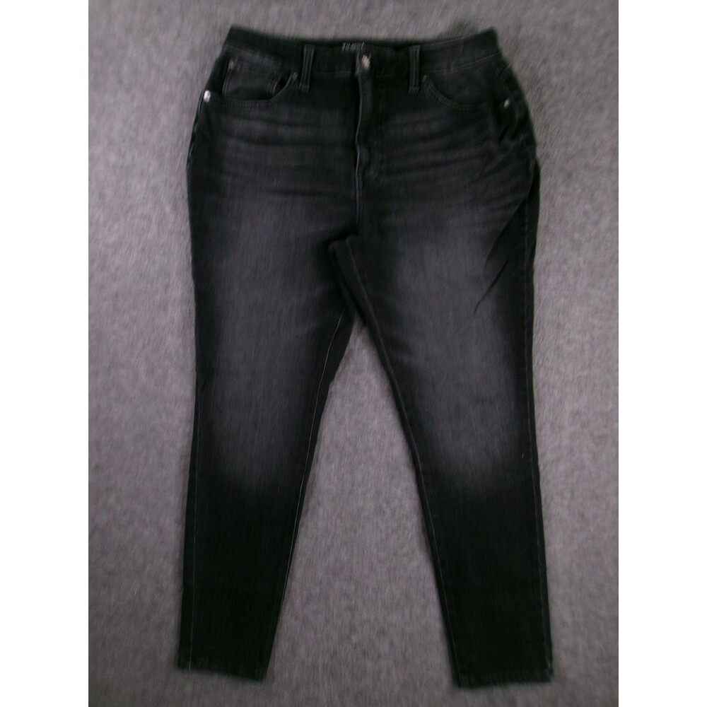 Time Tru Jeans Women 12 Black High Rise Curvy Skinny Dark Wash Stretch Faded